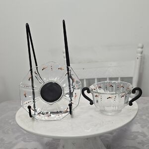 Vintage Set Of 2 Indiana Glass Artura 608 Saucer & Open Sugar Enameled Glass